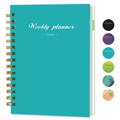 Daily Planner Undated Weekly Monthly - To Do List Notebook with Habit Tracker, 53-Week, 8.4" x 6", A5 Agenda Planner for Work, School & Office, Spiral Binding, Start Anytime - Gradient Blue