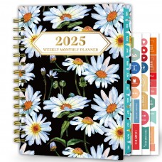 Ymumuda 2025 Planner, 12-Month Daily Weekly Monthly Planner from JAN.2025 to DEC.2025, 8.4" X 6", Spiral Planner Notebook with Stickers, Elastic Closure, Inner Pocket - White Daisy