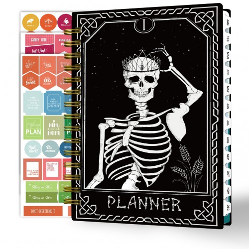 Ymumuda 2025 Planner, 12-Month Daily Weekly Monthly Planner from JAN.2025 to DEC.2025, 8.4" X 6", Spiral Planner Notebook with Stickers, Elastic Closure, Inner Pocket - Skull Queen