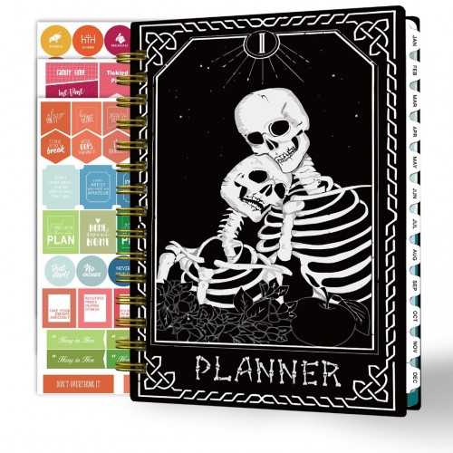 Ymumuda 2025 Planner, 12-Month Daily Weekly Monthly Planner from JAN.2025 to DEC.2025, 8.4" X 6", Spiral Planner Notebook with Stickers, Elastic Closure, Inner Pocket - Skull Couple