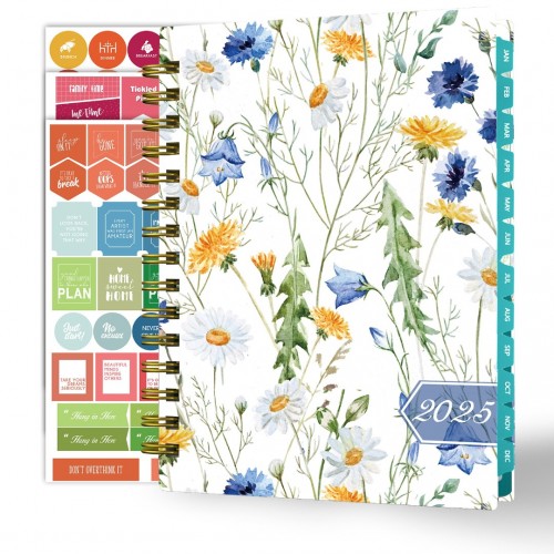 Ymumuda 2025 Planner, 12-Month Daily Weekly Monthly Planner from JAN.2025 to DEC.2025, 8.4" X 6", Spiral Planner Notebook with Stickers, Elastic Closure, Inner Pocket - White Floral