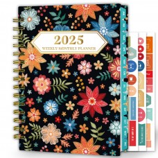 Ymumuda 2025 Planner, 12-Month Daily Weekly Monthly Planner from JAN.2025 to DEC.2025, 8.4" X 6", Spiral Planner Notebook with Stickers, Elastic Closure, Inner Pocket - Red Embroidery