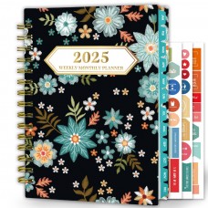 Ymumuda 2025 Planner, 12-Month Daily Weekly Monthly Planner from JAN.2025 to DEC.2025, 8.4" X 6", Spiral Planner Notebook with Stickers, Elastic Closure, Inner Pocket - Blue Embroidery