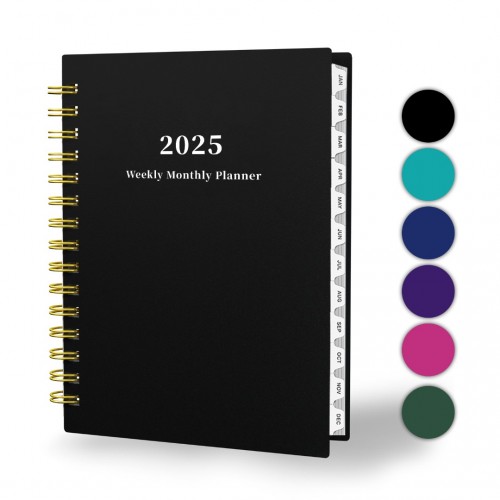 Ymumuda 2025 Planner, Weekly Monthly Planner 2025, JAN.2025 to DEC.2025, 8.4"ﾗ6", School Planner Spiral Bound for School Home Office, Black