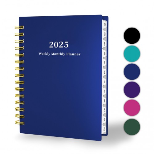 Ymumuda 2025 Planner, Weekly Monthly Planner 2025, JAN.2025 to DEC.2025, 8.4"ﾗ6", School Planner Spiral Bound for School Home Office, Dark Blue