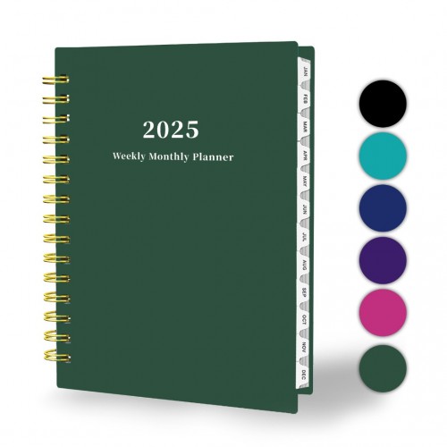 Ymumuda 2025 Planner, Weekly Monthly Planner 2025, JAN.2025 to DEC.2025, 8.4"ﾗ6", School Planner Spiral Bound for School Home Office, Deep Green