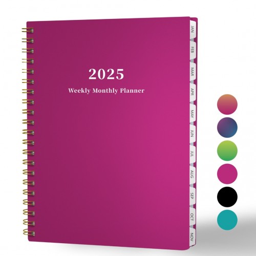 Ymumuda 2025 Planner Weekly Monthly, JAN.2025 to DEC.2025, 12 Months, 8.5" X 11", 2025 Large Monthly Calendar Planner with Spiral Bound, Excellent for School Office Supplies, Deep Pink