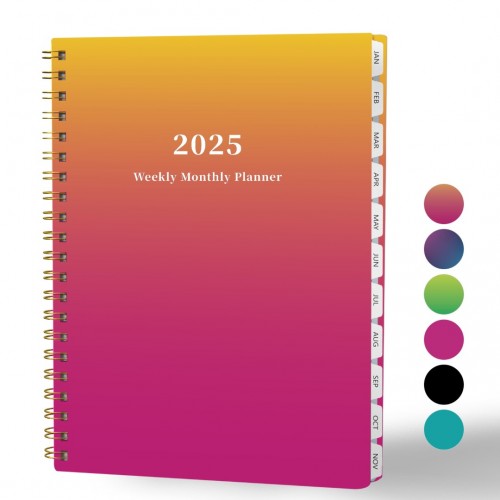 Ymumuda 2025 Planner Weekly Monthly, JAN.2025 to DEC.2025, 12 Months, 8.5" X 11", 2025 Large Monthly Calendar Planner with Spiral Bound, Excellent for School Office Supplies, Orange Pink