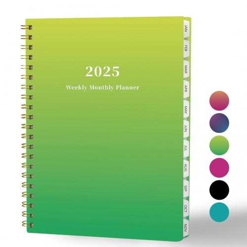 Ymumuda 2025 Planner Weekly Monthly, JAN.2025 to DEC.2025, 12 Months, 8.5" X 11", 2025 Large Monthly Calendar Planner with Spiral Bound, Excellent for School Office Supplies, Yellow Green