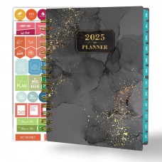 Ymumuda 2025 Planner, 12-Month Daily Weekly Monthly Planner from JAN.2025 to DEC.2025, 8.4" X 6", Spiral Planner Notebook with Stickers, Elastic Closure, Inner Pocket - Black Golden