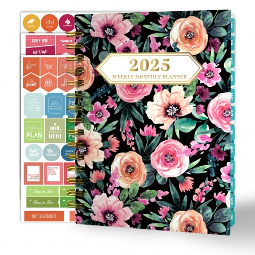 Ymumuda 2025 Planner, 12-Month Daily Weekly Monthly Planner from JAN.2025 to DEC.2025, 8.4" X 6", Spiral Planner Notebook with Stickers, Elastic Closure, Inner Pocket - Floral Ink