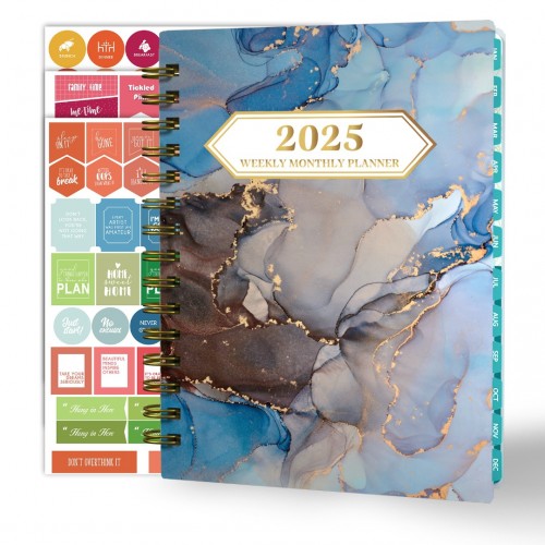 Ymumuda 2025 Planner, 12-Month Daily Weekly Monthly Planner from JAN.2025 to DEC.2025, 8.4" X 6", Spiral Planner Notebook with Stickers, Elastic Closure, Inner Pocket - Blue Marble