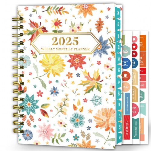 Ymumuda 2025 Planner, 12-Month Daily Weekly Monthly Planner from JAN.2025 to DEC.2025, 8.4" X 6", Spiral Planner Notebook with Stickers, Elastic Closure, Inner Pocket - Colorful Daisy