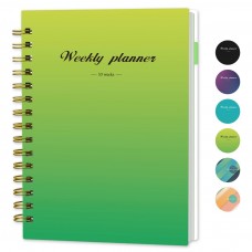 Daily Planner Undated Weekly Monthly - To Do List Notebook with Habit Tracker, 53-Week, 8.4" x 6", A5 Agenda Planner for Work, School & Office, Spiral Binding, Start Anytime - Gradient Green