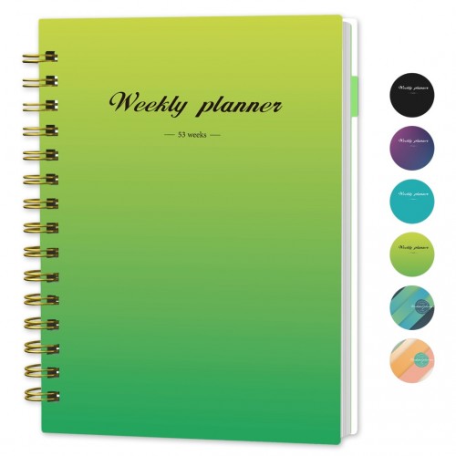 Daily Planner Undated Weekly Monthly - To Do List Notebook with Habit Tracker, 53-Week, 8.4" x 6", A5 Agenda Planner for Work, School & Office, Spiral Binding, Start Anytime - Gradient Green