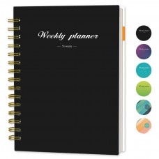 Daily Planner Undated Weekly Monthly - To Do List Notebook with Habit Tracker, 53-Week, 8.4" x 6", A5 Agenda Planner for Work, School & Office, Spiral Binding, Start Anytime - Black