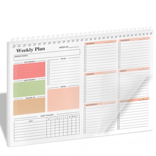 Weekly To Do List Notepad - Weekly Planner Notepad with Undated 52 Sheets, 8.5x11", Weekly To Do Pad with Habit Tracker, Perfect Work Office & School Organization for Women, Teacher, College Students