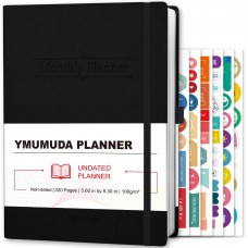 Ymumuda Daily Planner Undated, Weekly Monthly Planner Notebook with Hourly Schedule, Productivity Journal Planner 2025 for Goal Achievement, Lasts 6 Months, Start Anytime - A5(8.3"×5.6"), Black