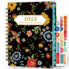 Ymumuda 2025 Planner, 12-Month Daily Weekly Monthly Planner from JAN.2025 to DEC.2025, 8.4" X 6", Spiral Planner Notebook with Stickers, Elastic Closure, Inner Pocket - Bird Embroidery